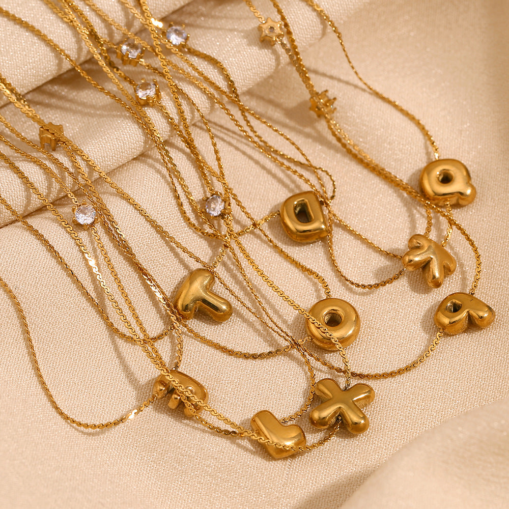 Wholesale stainless steel 18K gold plated letter single-sided zircon S chain necklace